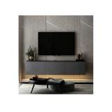 Meltem Çelik - Bmdekor Tv Sehpası Norm Duvara Monte Antrasit Mermer Desen Led Işıklı 160 Cm Teşhir