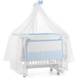 Meltem Kids Bambino Ahşap Sallanır Beşik 70x110 cm Beyaz-Mavi Tekerlekli Güvenli Tasarım