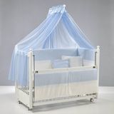 Meltem Kids Mondo Sallanır Anne Yanı Beşik Ahşap Bebek Beşiği 60x120 cm (beyaz-mavi) - Mavi - Beyaz