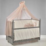 Meltem Kids Mondo Sallanır Anne Yanı Beşik Ahşap Bebek Beşiği 60x120 cm (gri-motto pudra) - Gri - Pembe