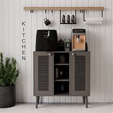 Melura Home Kahve Kiler-kahve Köşesi %100 Mdf Lake Ahşap Ayak Çok Amaçlı Dolap Gri