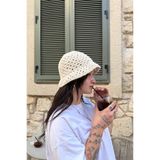MELUSH Krem Delikli Örgü Kova Şapka - Yazlık Bohem Retro Kadın Bucket Hat