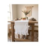 mem home Fırfırlı Ham Keten Runner 40x110 Bohem Tasarım