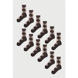 Mem Socks 12'li Ekose Desenli Erkek Çorabı - 39 - 42 - Kahverengi