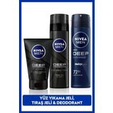 Men Erkek Deep Dimension Sprey Deodorant 150ml, Tıraş Jeli 200ml Ve Yüz Sakal Temizleme Jeli 100ml