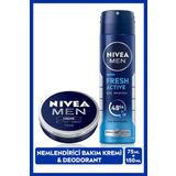 MEN Erkek Nemlendirici Krem 75ml ve Sprey Deodorant Fresh Active 150ml, Ter Kokusuna 48 Saat Koruma