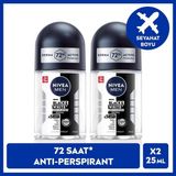 Men Erkek Roll-On Deodorant Black&white Invisible Original 25ML, 72 Saat Anti-Perspirant Ter Koruması, Seyahat Boyu, Sarı Leke Karşıtı, Alkolsüz, X2 Adet - 25 ml
