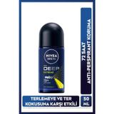 Men Erkek Roll-on Deodorant Deep Extreme 50ml, 72 Saat Anti-perspirant Ter Koruma, Yeni Enerji