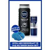 MEN Erkek Roll-on Deodorant Derma Control Clinical 50ml ve Active Clean Duş Jeli 500ml, Lif Hediye