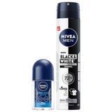 MEN Erkek Sprey Deodorant Black & White Invisible Original 200ml ve Fresh Active Mini Roll-on 25