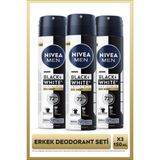 MEN Erkek Sprey Deodorant Black&White Epic Night 150ml, 72 Saat Terleme Karşıtı, Alkolsüz, X3 Adet
