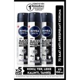 MEN Erkek Sprey Deodorant Black&White Invisible Original 150ml,72 Saat Anti-Perspirant,X3 Adet