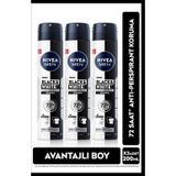 MEN Erkek Sprey Deodorant Black&White Invisible Original 200ml, 72 Saat Anti-perspirant, X3 Adet