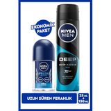 MEN Erkek Sprey Deodorant Deep Aktif Karbon 150ml ve Fresh Active Mini Roll-on 25ml, Anti-perspirant