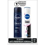 MEN Erkek Sprey Deodorant Deep Dimension 150ml ve Kadın Sprey Deodorant Black&White Invisible Clear