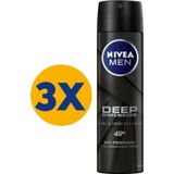 MEN Erkek Sprey Deodorant Deep Dimension Aktif Karbon 150ml, 72 Saat Anti-perspirant Koruma, X3 Adet