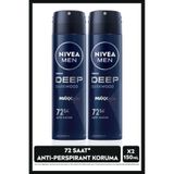 Men Erkek Sprey Deodorant Deep Dimension Aktif Karbon 150ml, 72 Saat Anti-perspirant, X2 Adet