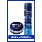 MEN Erkek Sprey Deodorant Fresh Active 150ml, 48 Saat Koruma ve Nemlendirici Erkek Bakım Kremi 75ml