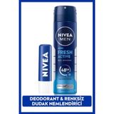 MEN Erkek Sprey Deodorant Fresh Active 150ml ve Original Care Nemlendirici Renksiz Dudak Bakım Kremi
