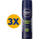 MEN Erkek Sprey Deodorant Fresh Power 150ml, Ter Korumasına Karşı 48 Saat Koruma, X3 Adet
