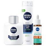 MEN Erkek Tıraş Sonrası Balsam 100ml,Derma Skin Clear Karşıtı Serum 30ml ve Tıraş Jeli 200ml