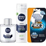 Men Hassas Tıraş Sonrası Losyon 100 Ml, Hassas Ciltler, Alkolsüz Formül, Hızlı Emilir Tıraş Köpüğü 200 ml + Bıc Flex 3 Erkek Tıraş Bıçağı 3'lü Blister (3 Bıçak)