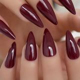 Mena Rise 100'LÜ Stiletto Takma Tırnak, Bordo Kırmızı Parlak Kaplama Tırnak Seti, 100 Parça Set - 0 - Siyah