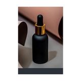 Mena Rise 30 ml Mat Siyah Cam Damlalıklı Serum Şişesi 30 cc Renkli Metal Kapaklı Dropper Cam Şişe 2 Adet (Gold Yüzük | Siyah Lastik)