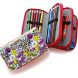 Mena Rise Kutusu Wow Oops Boom Smile Desenli Organizer Vegan Deri Üç Bölmeli - 1 cm - Pembe