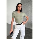 Mena Rise Rahat ve Şık Kısa Kollu Bisiklet Yaka Likralı Viskon Penye Body Haki ( Lisinya )