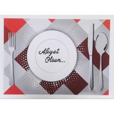 Mena Rise Servis Kağıdı Afiyet Olsun Baskılı Beyaz Masa Örtüsü - 29 x 40 Cm. - 100 Adetlik Paket - 0 - Siyah