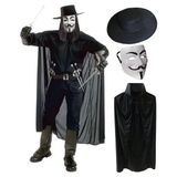 Mena Rise V For Vendetta Maskesi Şapkası ve Pelerin Kostüm Seti Yetişkin Boy - Lisinya