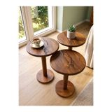 menalART Ağaç Tasarım Ceviz Serisi Doğal Ağaç Zigon Sehpa Takımı El Yapımı Ahşap Set Handmade Yekpare Ağaç