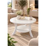 menalART Ağaç Tasarım Orta Sehpa Beyaz Ceviz 75 cm Çap - MDF Ayak 46 cm Yükseklik Modern Orta Sehpa Beyaz Yuvarlak
