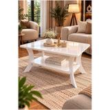 menalART Ağaç Tasarım Orta Sehpa Beyaz Dikdörtgen 90 cm Genişlik - 55 cm En - MDF Ayak 46 cm Yükseklik Modern Orta Sehpa Beyaz