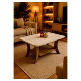 menalART Ağaç Tasarım Orta Sehpa Traverten Ceviz Dikdörtgen 90 cm Genişlik - 55 cm En - MDF Ayak 46 cm Yükseklik Modern Orta Sehpa Ceviz