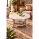 menalART Ağaç Tasarım Orta Sehpa Traverten Desen 75 cm Çap - MDF Ayak 46 cm Yükseklik Modern Orta Sehpa Traverten