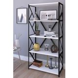 Menalart Ağaç Tasarım Sera Metal Kitaplık 5 Raflı Çok Amaçlı Dosya Kitap Rafı Ofis Salon Raf 150 Cm Beyaz