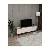 menalART Ağaç Tasarım TV Ünitesi Bohem Çam Tv Sehpası Üç Kapaklı Elegans Beyaz MDF 3 Kapak