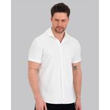 Mencod Oslo Gömlek Yaka Süs Patlı Likralı Erkek T-Shirt Premium Kumaş - Beyaz