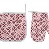 Menderes Home Cotton Collection Döşemelik Tutacak+Eldiven Lily Kırmızı