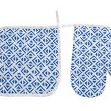 Menderes Home Cotton Collection Döşemelik Tutacak+Eldiven Lily Mavi