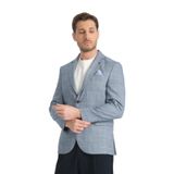 Mendey Erkek Açık Lacivert Ekose Keten Görünümlü Slim Fit Spor Blazer Ceket Açık Lacivert 52