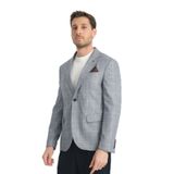 Mendey Erkek Lacivert Ekose Keten Görünümlü Slim Fit Spor Blazer Ceket Lacivert 50