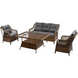 Menekşe 3+1+1+2puf+Masa Rattan Bahçe Balkon Mobilyası, 7 Kişilik Bahçe Takımı - Ceviz - Gri