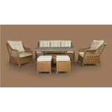 Menekşe 3+1+1+2puf+Masa Rattan Bahçe Balkon Mobilyası, 7 Kişilik Bahçe Takımı - Ceviz - Krem