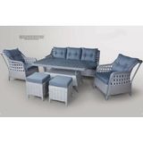 Menekşe 3+1+1+2puf+Masa Rattan Bahçe Balkon Mobilyası, 7 Kişilik Bahçe Takımı - Gri - Antrasit