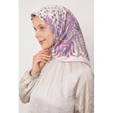 Menekşe Yaprak Desen Twill İpek Eşarp
