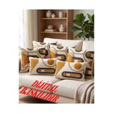 menesahome Soyut Geometrik Desenli Dijital Baskılı Punch Nakış Görünümlü Dekoratif 6'lı Kırlent Kılıfı Seti