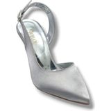 Mengi 693-26 Parlak Saten Arkası Açık Kadın Stiletto(8,5cm) - Gümüş
